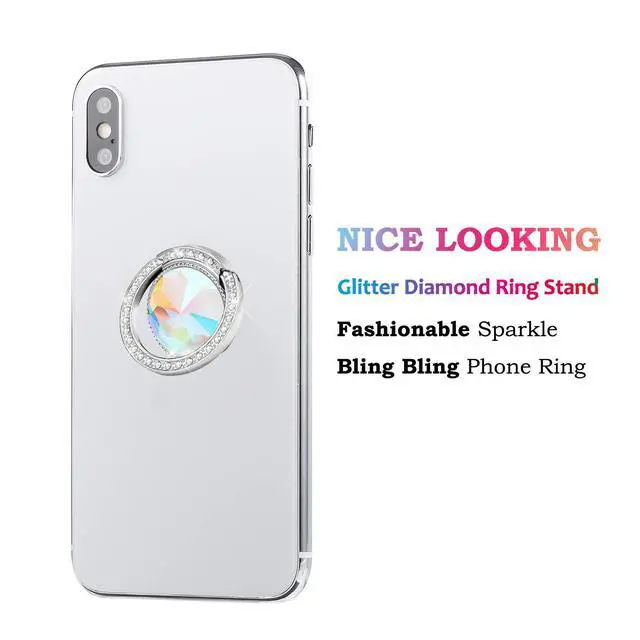 Alt view image 2 of 7 - Glitter Bling Bling Phone Ring Holder,Sparkle Phone Ring Grip Artificial Diamond Stand,Rhinestone Cell Finger Ring for Phones,Pad(Silver)