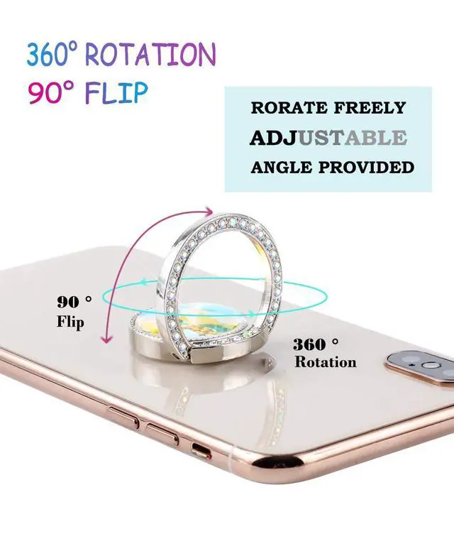 Alt view image 3 of 7 - Glitter Bling Bling Phone Ring Holder,Sparkle Phone Ring Grip Artificial Diamond Stand,Rhinestone Cell Finger Ring for Phones,Pad(Silver)