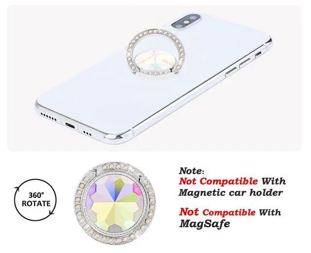 Alt view image 4 of 7 - Glitter Bling Bling Phone Ring Holder,Sparkle Phone Ring Grip Artificial Diamond Stand,Rhinestone Cell Finger Ring for Phones,Pad(Silver)