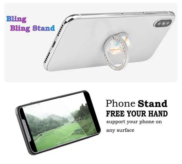 Alt view image 5 of 7 - Glitter Bling Bling Phone Ring Holder,Sparkle Phone Ring Grip Artificial Diamond Stand,Rhinestone Cell Finger Ring for Phones,Pad(Silver)