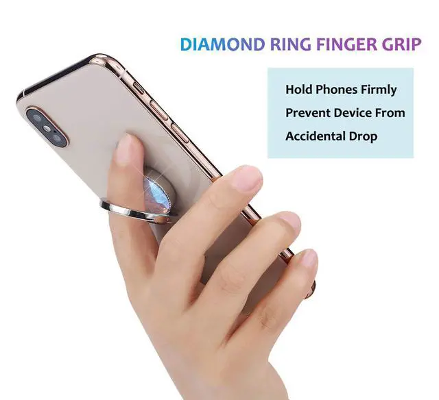 Alt view image 6 of 7 - Glitter Bling Bling Phone Ring Holder,Sparkle Phone Ring Grip Artificial Diamond Stand,Rhinestone Cell Finger Ring for Phones,Pad(Silver)