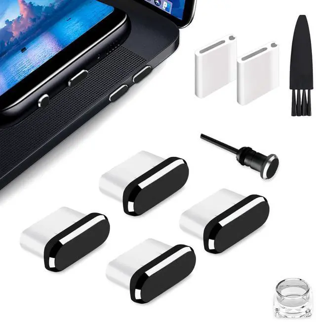 Main image of USB C Dust Plug, Type C Dust Cover Charging Port Cap 4 PCS with Cleaning Brush Black, Compatible with iPhone 17 16 15 Pro Max Plus Samsung S25 S24 Ultra, Anti Lost Phone Accessory Protector
