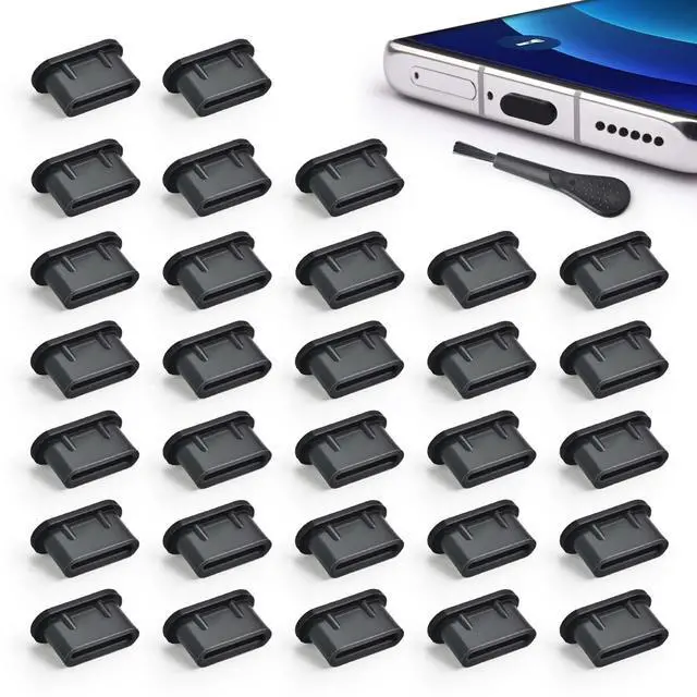 Main image of 30P USB C Dust Plug Type C Anti Dust Plugs Cover USB C Dust Cover | Type C Charging Port Protector with Cleaning Brush for iPhone 15/16/17 Series Samsung Galaxy S23, S22, S21, All Type-C Device