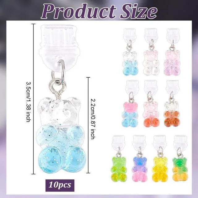 Alt view image 2 of 6 - 10Pcs Bear Dust Plug Charm Type C Anti Dust Plugs 1.4 Inch Long | Mobile Dustproof Plugs with Pendants, Type C Port Cap Protector Accessory, Charging Port Plugs Pendant for Most Type C Phone
