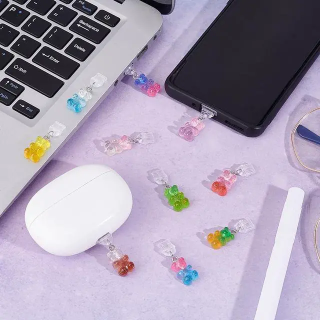 Alt view image 5 of 6 - 10Pcs Bear Dust Plug Charm Type C Anti Dust Plugs 1.4 Inch Long | Mobile Dustproof Plugs with Pendants, Type C Port Cap Protector Accessory, Charging Port Plugs Pendant for Most Type C Phone