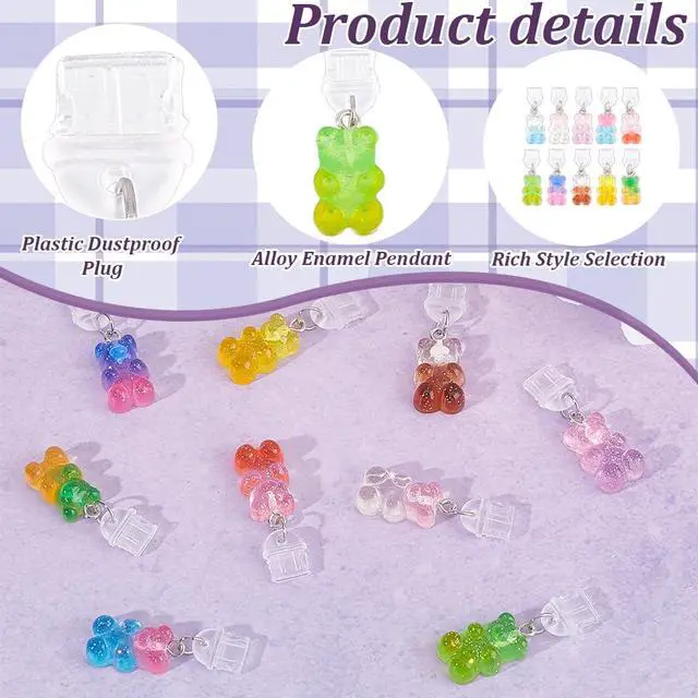 Alt view image 4 of 6 - 10Pcs Bear Dust Plug Charm Type C Anti Dust Plugs 1.4 Inch Long | Mobile Dustproof Plugs with Pendants, Type C Port Cap Protector Accessory, Charging Port Plugs Pendant for Most Type C Phone