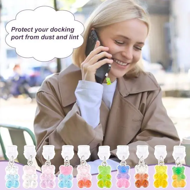 Alt view image 6 of 6 - 10Pcs Bear Dust Plug Charm Type C Anti Dust Plugs 1.4 Inch Long | Mobile Dustproof Plugs with Pendants, Type C Port Cap Protector Accessory, Charging Port Plugs Pendant for Most Type C Phone