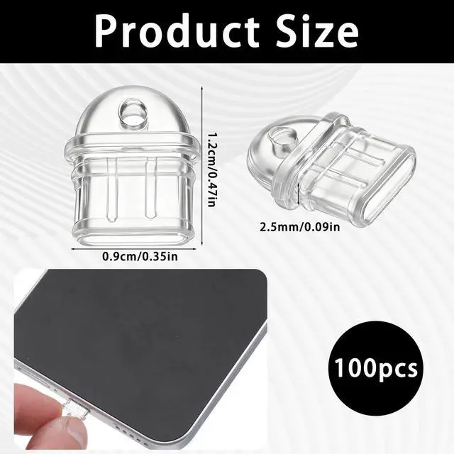 Alt view image 2 of 6 - 100 Pcs Type C Dust Plug, Anti-Dust Charging Port Protector | Silicone, with Cleaning Tool, for Electronic Devices, Clear