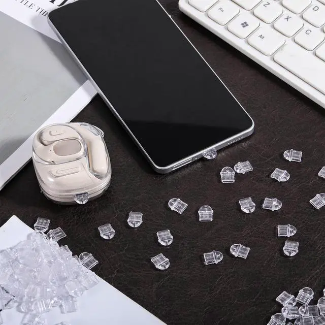 Alt view image 4 of 6 - 100 Pcs Type C Dust Plug, Anti-Dust Charging Port Protector | Silicone, with Cleaning Tool, for Electronic Devices, Clear