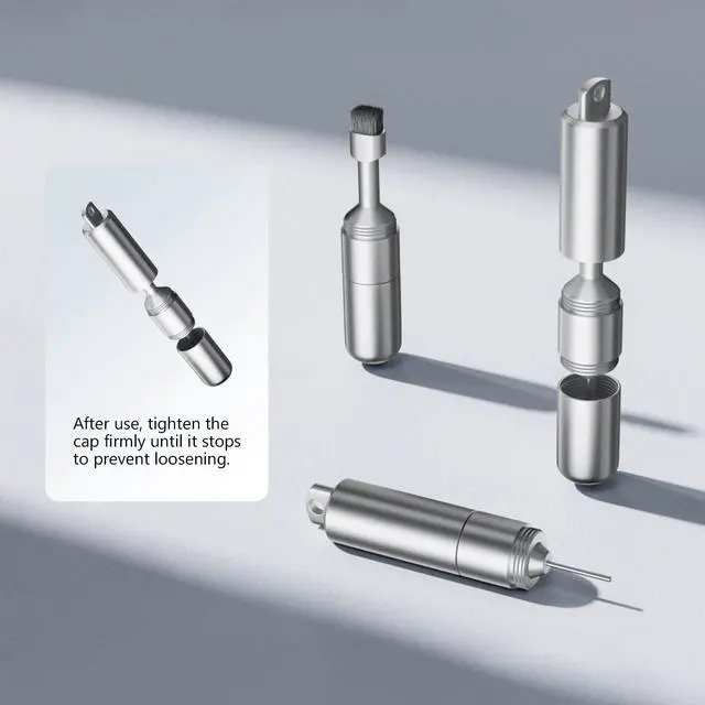 Alt view image 5 of 7 - 2 in 1 SIM Card Tray Removal Tool with Cleaning Brush, Silver | Aluminum EDC Portable Keychain, Universal Reset Needle Opener Pin, Earphone Port Cleaner Kit