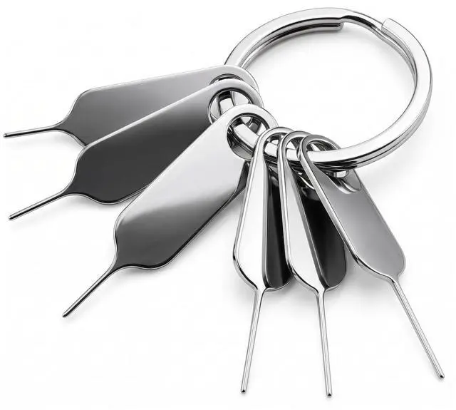 Main image of 6 Pack Universal Sim Card Tray Removal Tool SD Opening Eject & Doorbell Reset Pin (Includes Keyring) for iPhone iPad Samsung Galaxy Google Pixel Motorola Phones - 3 Small and 3 Large