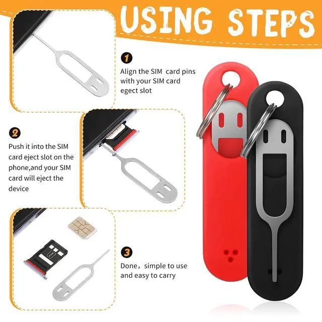 Alt view image 3 of 7 - Sim Card Removal Tool Phone Chip Remover Unlock Chip Sim Card Tray Eject Pin Tool Needle Opener Ejector with Detachable Keychain Charm for Smart Phone, 4 Pieces
