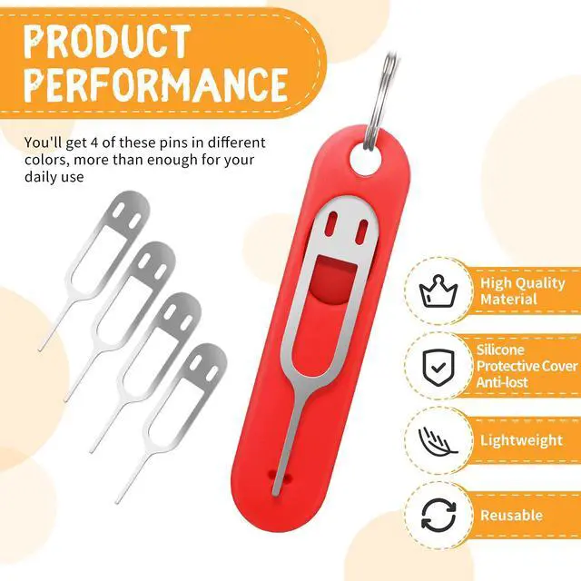 Alt view image 4 of 7 - Sim Card Removal Tool Phone Chip Remover Unlock Chip Sim Card Tray Eject Pin Tool Needle Opener Ejector with Detachable Keychain Charm for Smart Phone, 4 Pieces