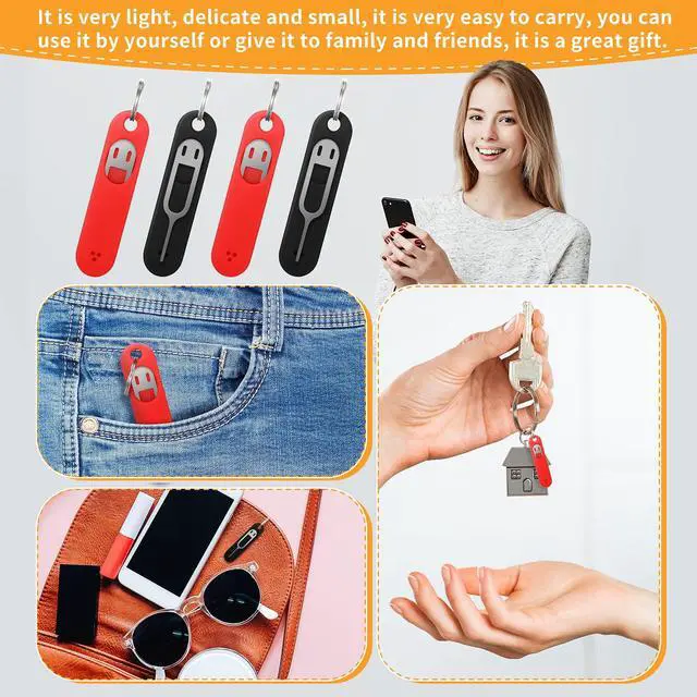 Alt view image 6 of 7 - Sim Card Removal Tool Phone Chip Remover Unlock Chip Sim Card Tray Eject Pin Tool Needle Opener Ejector with Detachable Keychain Charm for Smart Phone, 4 Pieces