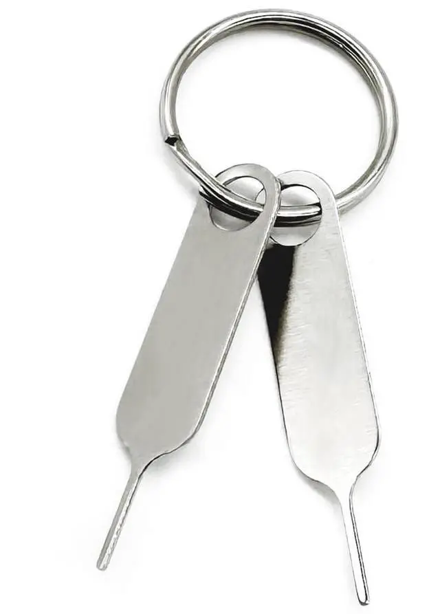 Main image of 2 Pcs Universal Sim Card Tray Removal Key Tray Eject Pins, SD Removal Opening Tool with A Key Ring, for iPhone iPad Samsung Galaxy Google Pixel Phones