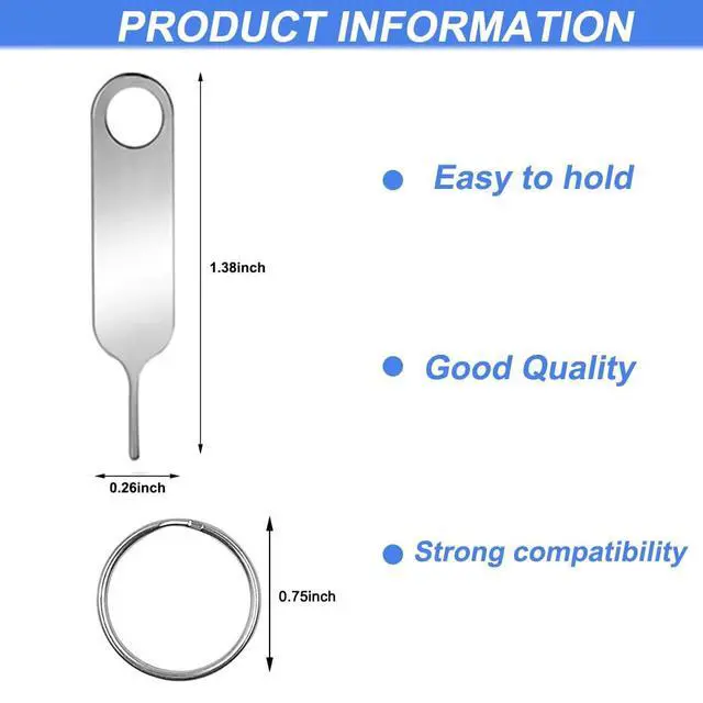 Alt view image 2 of 7 - 2 Pcs Universal Sim Card Tray Removal Key Tray Eject Pins, SD Removal Opening Tool with A Key Ring, for iPhone iPad Samsung Galaxy Google Pixel Phones