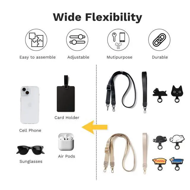 Alt view image 3 of 7 - Phone Lanyard Crossbody Wrist Strap, Anti-Theft Adjustable Cell Phone Lanyards for Around the Neck or Wrist, Nylon Phone Strap with 2 Tether Tabs for Daily Use and Travel, Black Cat