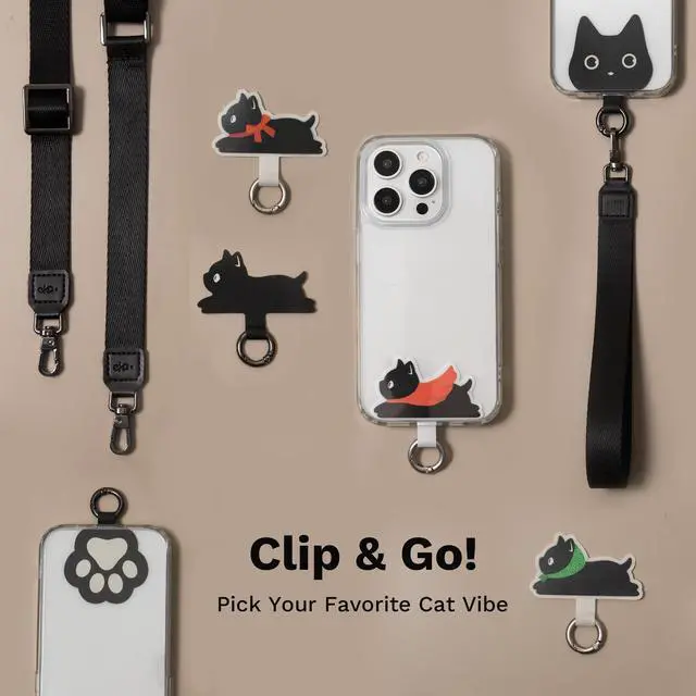 Alt view image 2 of 7 - Phone Lanyard Crossbody Wrist Strap, Anti-Theft Adjustable Cell Phone Lanyards for Around the Neck or Wrist, Nylon Phone Strap with 2 Tether Tabs for Daily Use and Travel, Black Cat