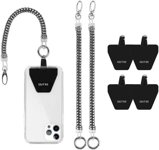 Main image of Phone Lanyard Tether with 4 Patch- 2× Phone Tether, 4× Phone Patch with Adhesive, Compatible with Smartphone- Silver