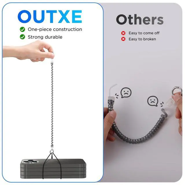 Alt view image 4 of 7 - Phone Lanyard Tether with 4 Patch- 2× Phone Tether, 4× Phone Patch with Adhesive, Compatible with Smartphone- Silver