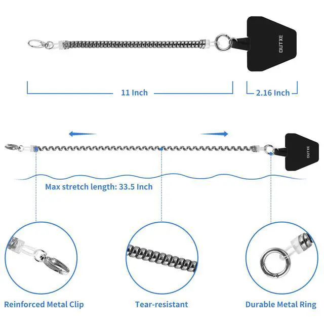 Alt view image 5 of 7 - Phone Lanyard Tether with 4 Patch- 2× Phone Tether, 4× Phone Patch with Adhesive, Compatible with Smartphone- Silver