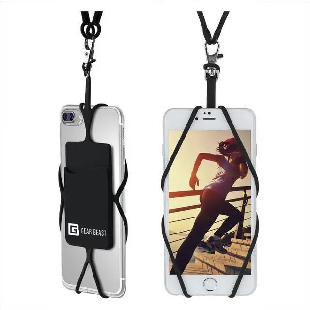 Main image of Cell Phone Lanyard - Universal Neck Phone Holder w/Card Pocket and Silicone Neck Strap