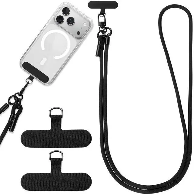 Main image of Phone Lanyard, Phone Strap Crossbody with 2 Pack Tether Tab, Adjustable Anti Theft Phone Strap for All Phones (Black)