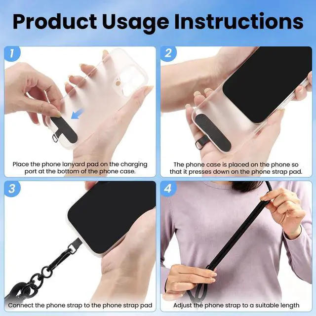 Alt view image 2 of 7 - Phone Lanyard, Phone Strap Crossbody with 2 Pack Tether Tab, Adjustable Anti Theft Phone Strap for All Phones (Black)