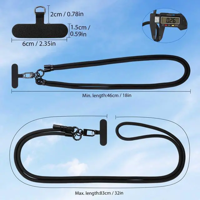 Alt view image 3 of 7 - Phone Lanyard, Phone Strap Crossbody with 2 Pack Tether Tab, Adjustable Anti Theft Phone Strap for All Phones (Black)
