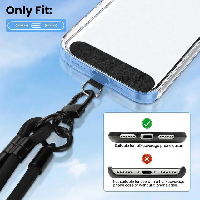 Alt view image 5 of 7 - Phone Lanyard, Phone Strap Crossbody with 2 Pack Tether Tab, Adjustable Anti Theft Phone Strap for All Phones (Black)