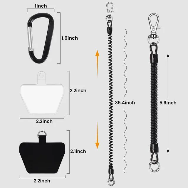 Alt view image 2 of 6 - Phone Tether, 2PCS Phone Lanyard Tether with 4*Patch and 1*Carabiner for Outdoor Hiking Cycling Climbing Skiing Compatible for iPhone Samsung Pixel Most Smartphones(Black+Clear)