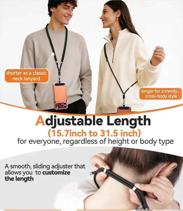 Alt view image 5 of 7 - 4-IN-1 Phone Lanyard + Wrist Strap Set, Adjustable Length (15.7-31.5 in) Cell Phone Lanyard with 2 PCSTether Tabs for iPhone,Smartphones