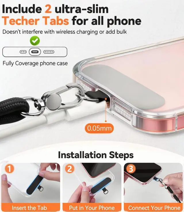 Alt view image 6 of 7 - 4-IN-1 Phone Lanyard + Wrist Strap Set, Adjustable Length (15.7-31.5 in) Cell Phone Lanyard with 2 PCSTether Tabs for iPhone,Smartphones