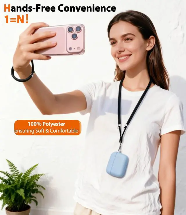 Alt view image 3 of 7 - 4-IN-1 Phone Lanyard + Wrist Strap Set, Adjustable Length (15.7-31.5 in) Cell Phone Lanyard with 2 PCSTether Tabs for iPhone,Smartphones