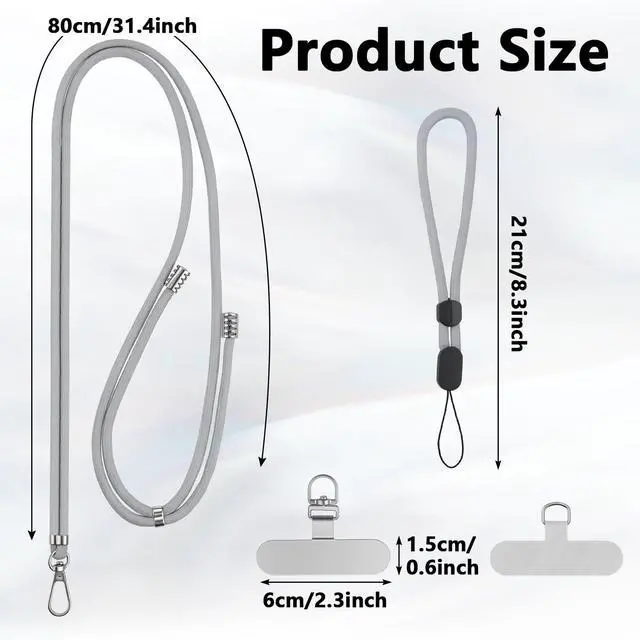 Alt view image 2 of 7 - 2-Pack Phone Lanyard And Wrist Strap Set With 6 Tether Tabs | Adjustable Crossbody, Neck And Wrist Carry; Fits Most Smartphones With Full-Coverage Cases; Black And Gray Set