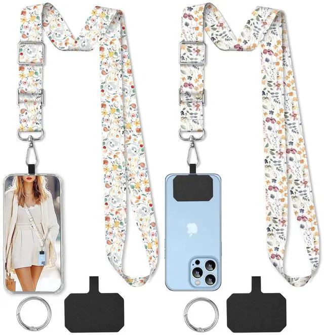 Main image of 2 Pack Cell Phone Lanyard - Crossbody Adjustable Phone Strap for Use Around the Neck - ID Badge, Bohemian Leaf 3