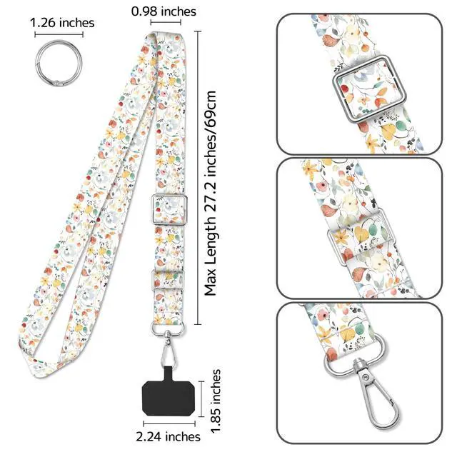 Alt view image 2 of 7 - 2 Pack Cell Phone Lanyard - Crossbody Adjustable Phone Strap for Use Around the Neck - ID Badge, Bohemian Leaf 3