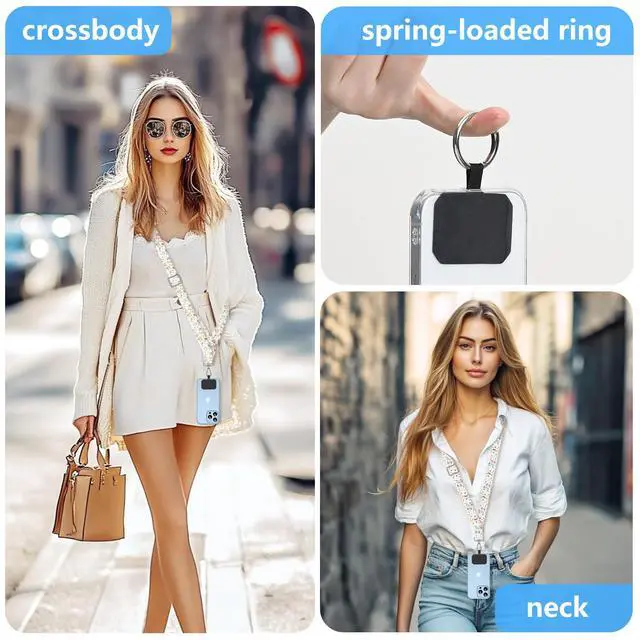 Alt view image 3 of 7 - 2 Pack Cell Phone Lanyard - Crossbody Adjustable Phone Strap for Use Around the Neck - ID Badge, Bohemian Leaf 3