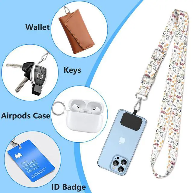 Alt view image 4 of 7 - 2 Pack Cell Phone Lanyard - Crossbody Adjustable Phone Strap for Use Around the Neck - ID Badge, Bohemian Leaf 3
