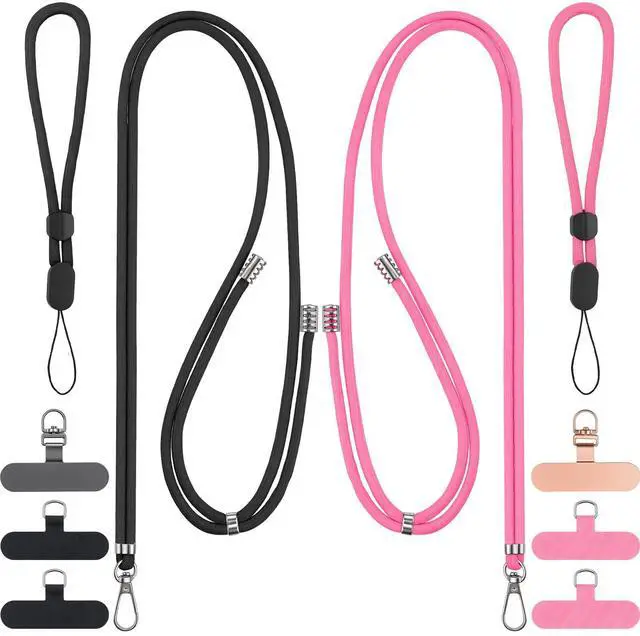 Main image of 2 Pack Phone Lanyard And Wrist Strap Set With Tether Tabs, Black Pink | Adjustable Crossbody, Neck And Wrist Carry; Fits Most Smartphones With Full-Coverage Cases; Easy Tab Install