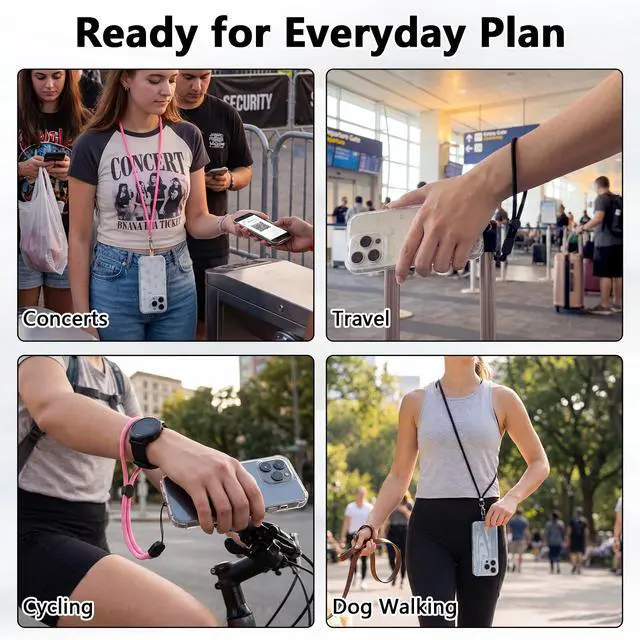 Alt view image 6 of 7 - 2 Pack Phone Lanyard And Wrist Strap Set With Tether Tabs, Black Pink | Adjustable Crossbody, Neck And Wrist Carry; Fits Most Smartphones With Full-Coverage Cases; Easy Tab Install