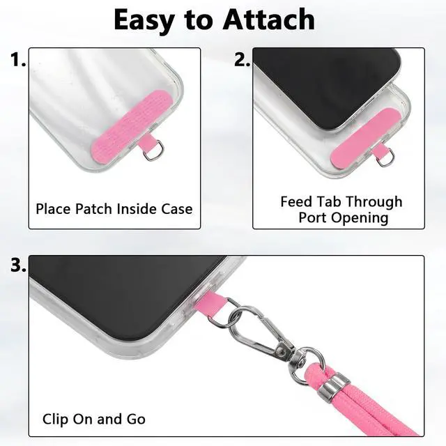 Alt view image 7 of 7 - 2 Pack Phone Lanyard And Wrist Strap Set With Tether Tabs, Black Pink | Adjustable Crossbody, Neck And Wrist Carry; Fits Most Smartphones With Full-Coverage Cases; Easy Tab Install