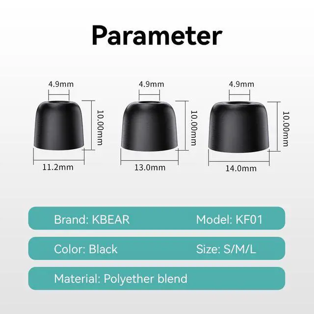 Alt view image 2 of 7 - 6 Pairs KZ ZS10 Pro Earbud Tips, KBEAR KF01 Memory Foam Noise Canceling IEM Ear tips for in ear Monitors, Suitable for ZAR, ZAS, CCZ Melody, DC02, KS1, Tangzu Wan'er, CCA CRA, AS16, EDX (L/M/S, Black)