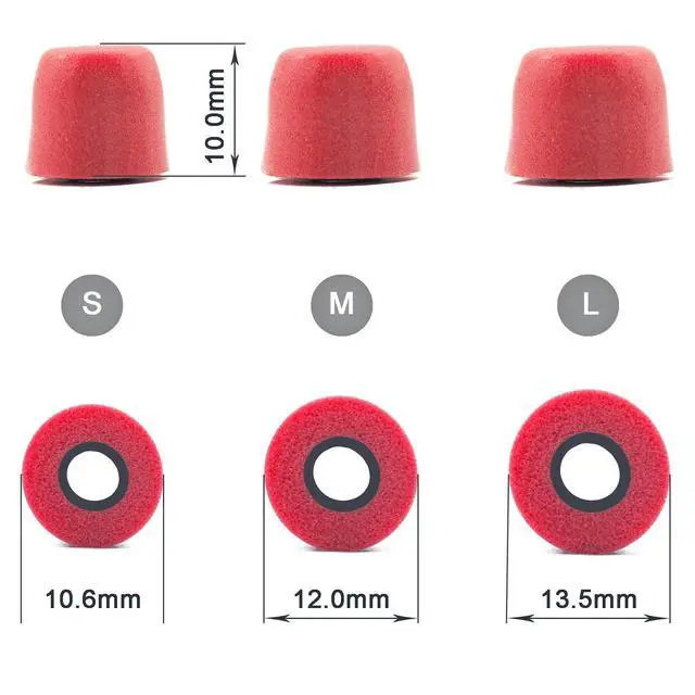 Alt view image 5 of 7 - Replacement Earbud Tips for KZ ZS10 Pro X ZSN, Sennheiser IE 200 | Memory Foam Eartips for TV Headset, IEM Earphones, In Ear Headphone Tips, 3 Pairs, Small/Medium/Large, Red