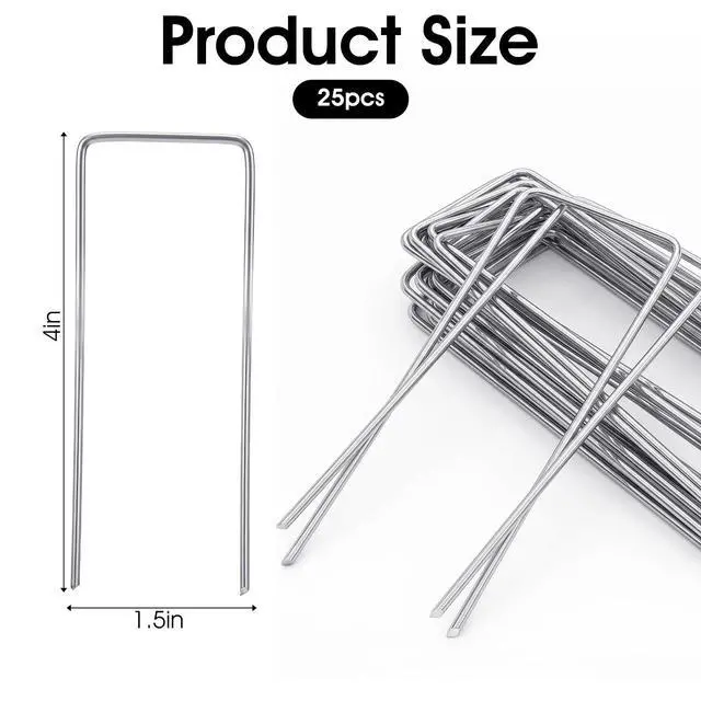 Alt view image 2 of 6 - 25 Pack Lawn Staples 4 Inch 11 Gauge U Shaped Garden Staples | Anti-Rust Metal Landscape Staples for Yard Lawn Landscape Fabric Christmas Decorations Irrigation Tubing