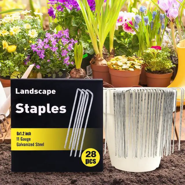Alt view image 3 of 7 - 28 Pack Landscape Staples 6 Inch, Galvanized Garden Stakes 11 Gauge | Heavy Duty Sod Pins Tent Stakes Garden Staples for Ground Cover, Landscaping Fabric, Yard, Lawn, Turf, Irrigation Hose