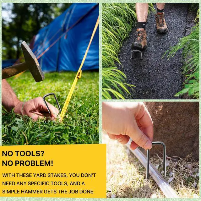 Alt view image 5 of 7 - Landscape Staples 25 Pack 6 Inch Heavy-Duty Galvanized Garden Stake | Sharp Ends, Secure Landscape Fabric, Turf and Fencing, Rust-Resistant Galvanized Steel, Reusable, for Lawn, Yard and Garden