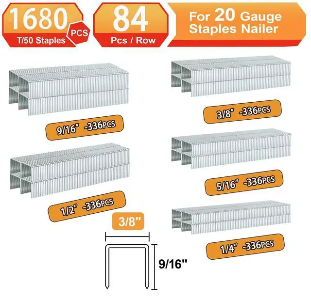 Alt view image 4 of 7 - 20 Guage T/50 Staples,1/4+"5/16"+3/8"+1/2"+9/16":3280pcs | Galvanized Nails,5 Sizes Assorted Size Project Pack for Staple Gun or T-50 Stapler
