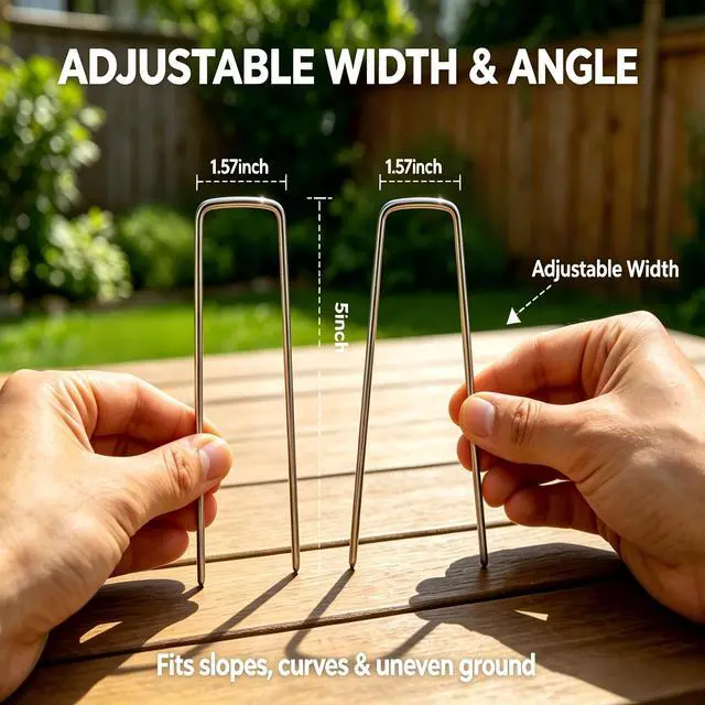 Alt view image 2 of 6 - 5 Inch Landscape Staples, 25 Pack Heavy Duty Galvanized U-Shaped Garden Stakes & Sod Pins for Weed Barrier, Landscape Fabric, Irrigation Tubing, Ground Anchoring - Rust Resistant