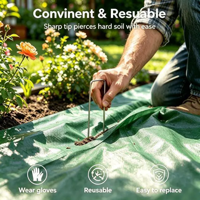 Alt view image 3 of 6 - 5 Inch Landscape Staples, 25 Pack Heavy Duty Galvanized U-Shaped Garden Stakes & Sod Pins for Weed Barrier, Landscape Fabric, Irrigation Tubing, Ground Anchoring - Rust Resistant